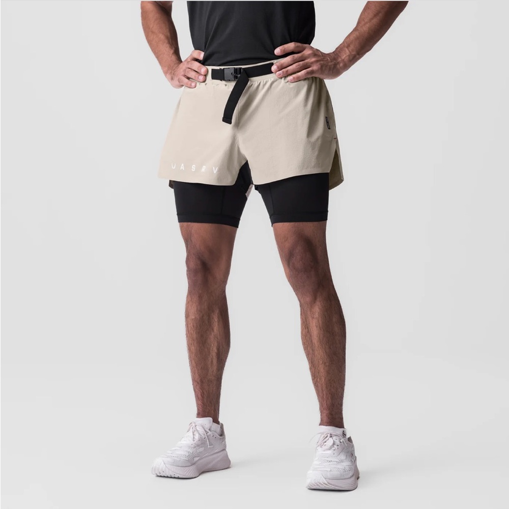 ASRV Athletic Shorts in Beige and Black